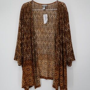 Catherines Kimono Top‎ Plus Size 3X Open Front Stretch Argyle Brown Casual NEW